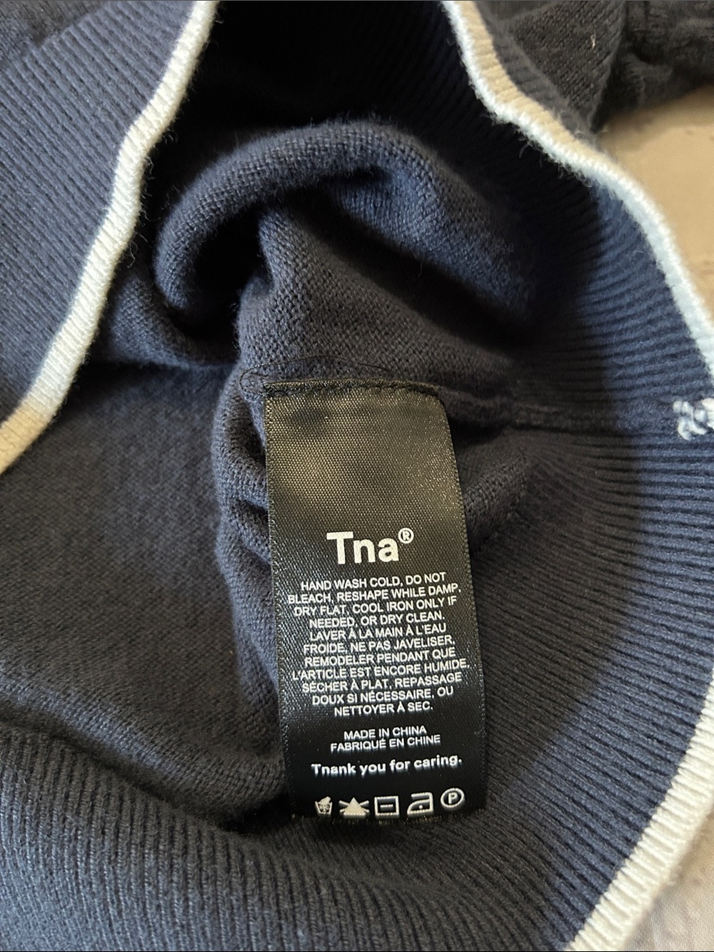 TNA Aritzia Navy Polo Crop Top Sweater with White Trim - XS - Picture 4 of 5